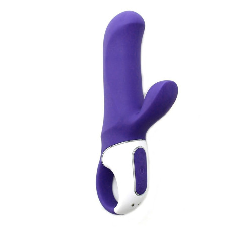 Фиолетовый вибратор Satisfyer Magic Bunny с клиторальным отростком - 17,6 см.
