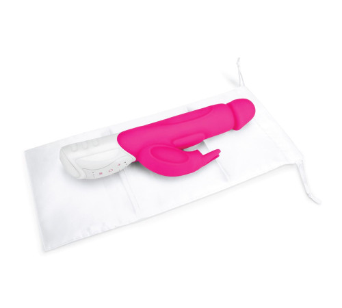 Розовый перезаряжаемый вибратор с клиторальным стимулятором - 25 см.