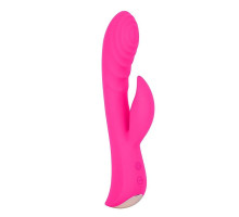 Ярко-розовый вибромассажер-кролик 5  Silicone Ripple Passion - 19,1 см.