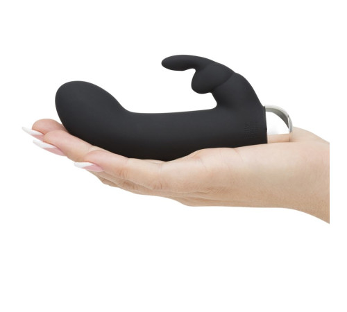 Черный вибратор с клиторальным отростком Greedy Girl Mini Rabbit Vibrator - 14 см.
