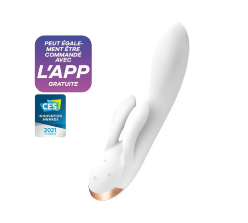 Белый вибратор-кролик Double Flex с двумя клиторальными отростками - 20,1 см.