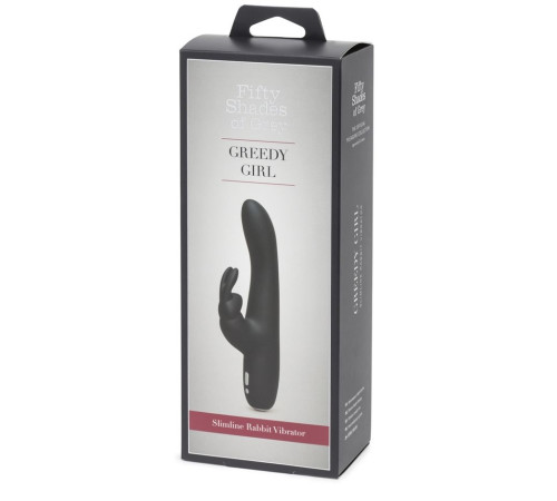 Черный вибратор с клиторальным отростком Greedy Girl Slimline Rabbit Vibrator - 22,8 см.