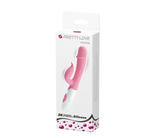 Нежно-розовый вибратор с клиторальным отростком Peter - 19,2 см.