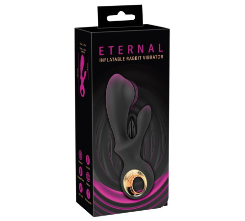 Черный вибратор-кролик с функцией расширения Inflatable Rabbit Vibrator - 18,3 см.