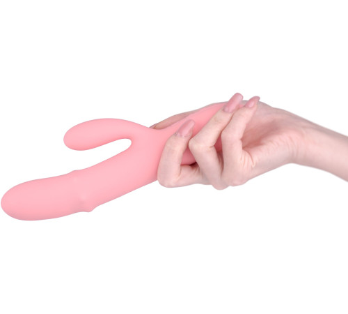 Розовый интерактивный вибратор-кролик Mora Neo с кольцом из бусин - 19,5 см.