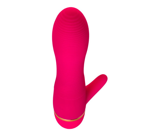 Розовый вибромассажёр с небольшим клиторальным отростком - 15 см.