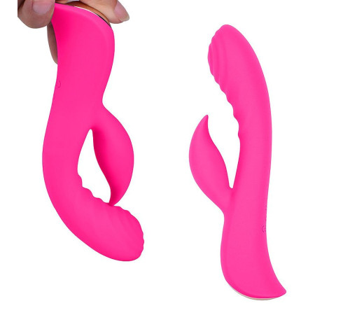 Ярко-розовый вибромассажер-кролик 5  Silicone Ripple Passion - 19,1 см.
