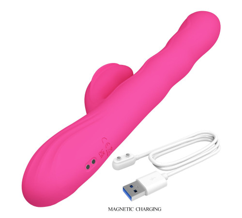 Розовый вибростимулятор-кролик с волновыми движениями Winters - 25,2 см.