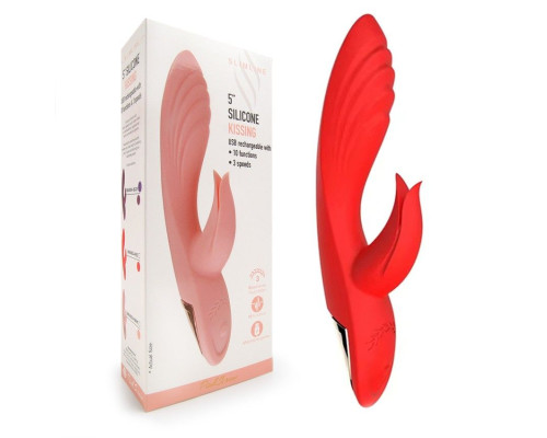 Заказать Красный вибратор-кролик 5’’ Silicone Kissing - 20,2 см.
