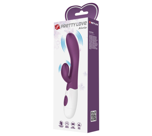 Сливовый вибратор со стимулятором клитора Alvis - 20 см.