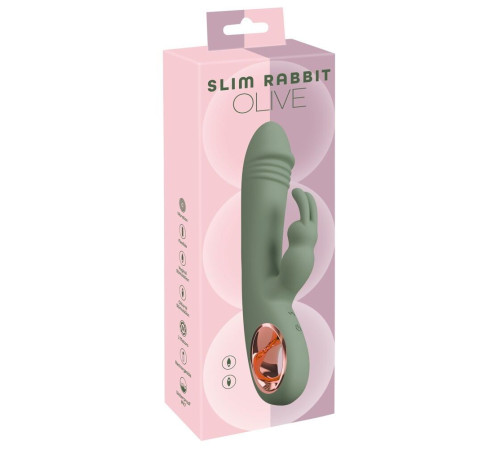 Оливковый вибратор-кролик Slim Rabbit Olive - 21,4 см.