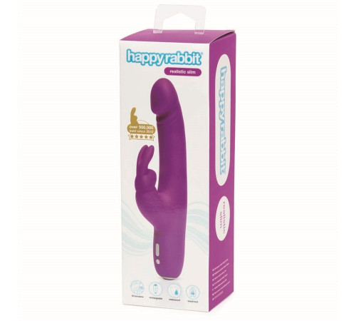 Фиолетовый перезаряжаемый вибратор Rabbit Slimline Curve Rechargeable - 24 см.