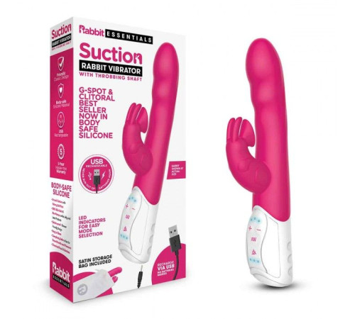 Розовый вибромассажер с клиторальной стимуляцией Clitoral Suction Rabbit - 24,5 см.