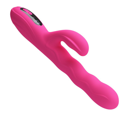 Розовый вибростимулятор-кролик с волновыми движениями Winters - 25,2 см.
