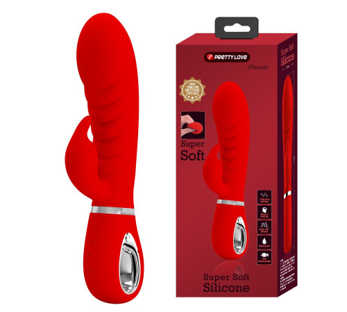 Красный вибратор-кролик с рёбрышками Prescott - 20 см.