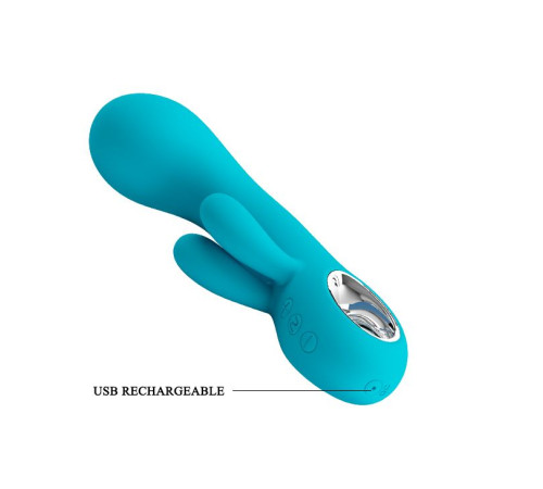 Бирюзовый вибратор Chris с клиторальным отростком - 15,4 см.