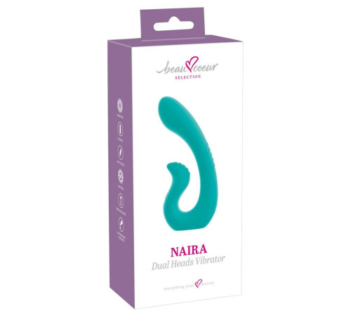 Бирюзовый вибратор NAIRA Dual Heads Vibrator - 17,5 см.