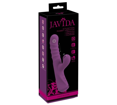 Фиолетовый вибратор-кролик с функцией постукивания и фрикциями 3 Function Rabbit Vibrator - 23,7 см.