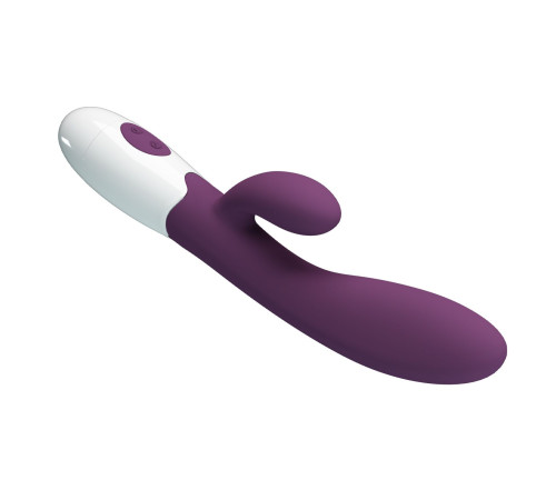 Сливовый вибратор со стимулятором клитора Alvis - 20 см.