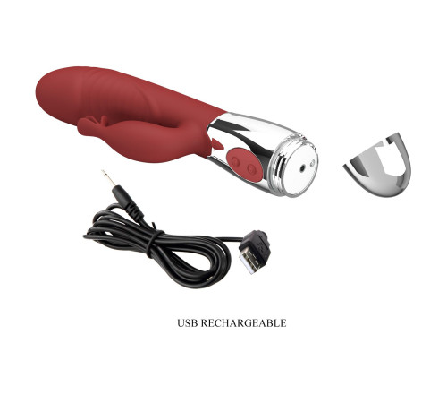 Красный вибратор со стимулятором клитора Rasmussen - 19,8 см.