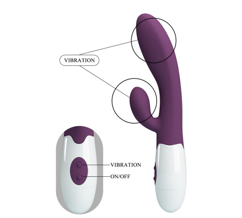 Сливовый вибратор со стимулятором клитора Alvis - 20 см.