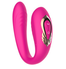 Розовый U-образный вибратор с вращающейся вагинальной частью