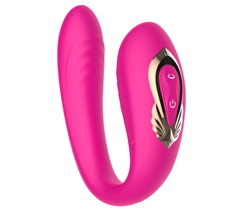 Розовый U-образный вибратор с вращающейся вагинальной частью