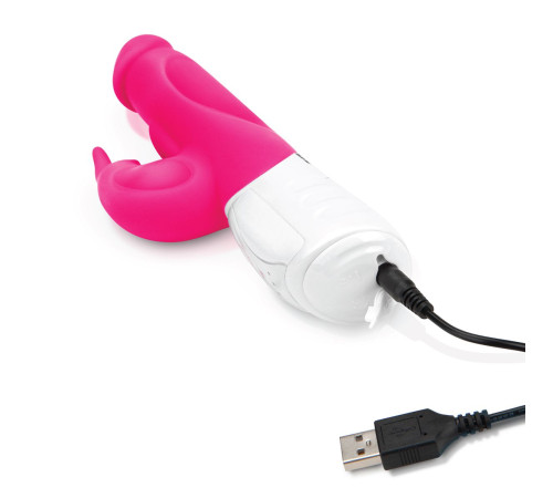 Розовый перезаряжаемый вибратор с клиторальным стимулятором - 25 см.