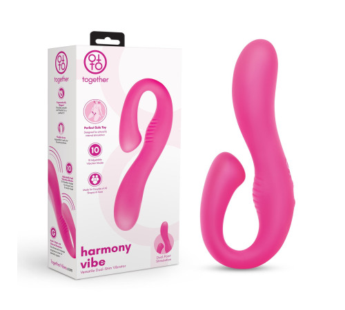 Розовый вибромассажер с клиторальным отростком Harmony Vibe - 16,8 см.