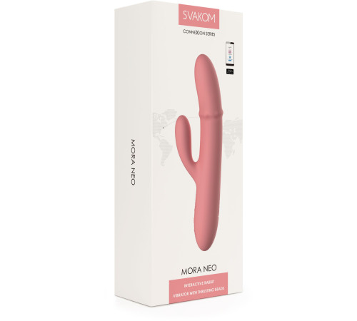 Розовый интерактивный вибратор-кролик Mora Neo с кольцом из бусин - 19,5 см.