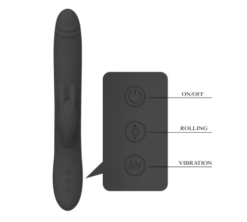 Черный вибратор-кролик Byron с движущимися шариками - 25 см.