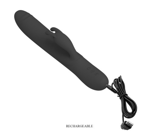 Черный вибратор-кролик Byron с движущимися шариками - 25 см.