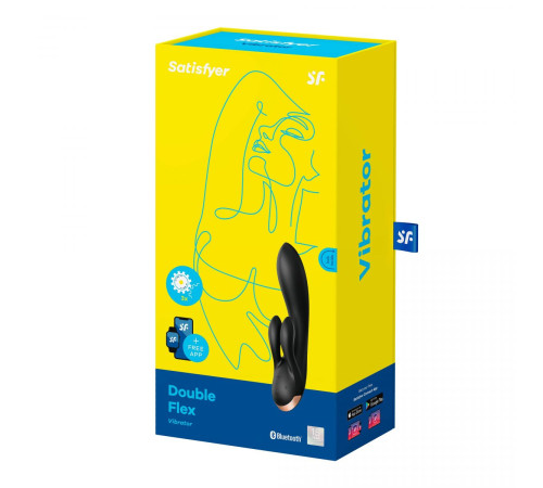 Черный вибратор-кролик Double Flex с двумя клиторальными отростками - 20,1 см.