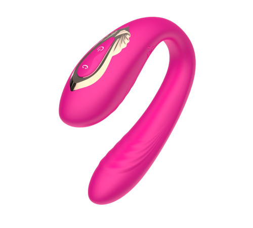 Розовый U-образный вибратор с вращающейся вагинальной частью