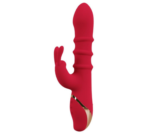Красный вибратор-кролик с 3 подвижными кольцами Rabbit Vibrator with 3 Moving Rings - 23,7 см.