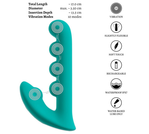 Зеленый вибратор SYLORA Unique Beads Vibrator - 17 см.