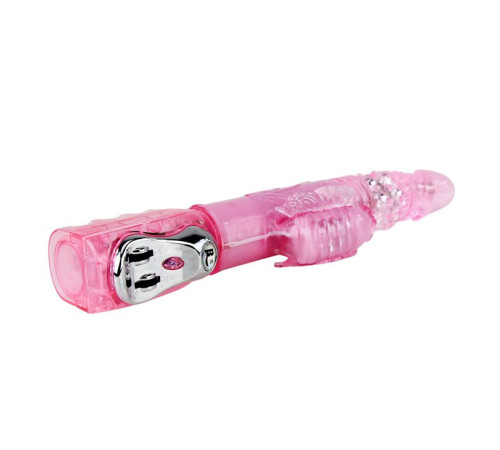 Розовый вибромассажер Mariposa Tulip с поступательными движениями и ротацией бусин - 29,5 см.