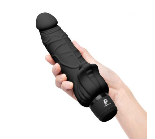 Черный вибратор-реалистик с клиторальными лепестками 7  Realistic Vibrator - 21,5 см.