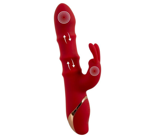 Красный вибратор-кролик с 3 подвижными кольцами Rabbit Vibrator with 3 Moving Rings - 23,7 см.