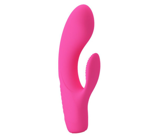 Розовый вибратор с клиторальным отростком Tim - 15,5 см.