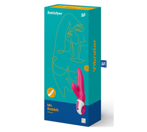 Ярко-розовый вибратор  Satisfyer Mr. Rabbit с клиторальным отростком - 22,1 см.