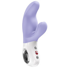 Сиреневый вибратор с клиторальным стимулятором Miss Bi - 17 см.