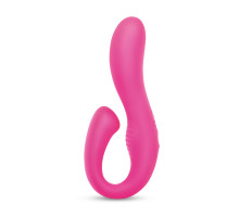 Розовый вибромассажер с клиторальным отростком Harmony Vibe - 16,8 см.