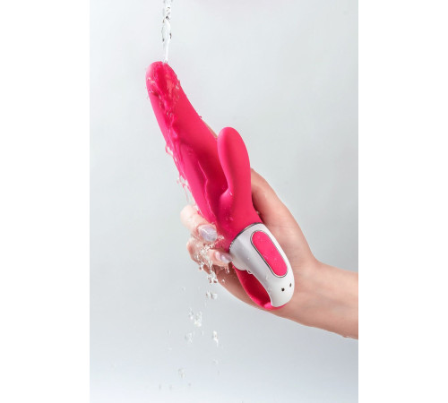 Ярко-розовый вибратор  Satisfyer Mr. Rabbit с клиторальным отростком - 22,1 см.