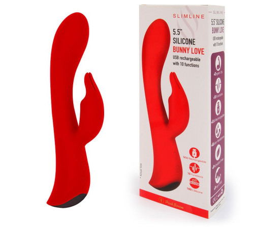 Красный вибромассажер-кролик 5  Silicone Bunny Love - 19,1 см.