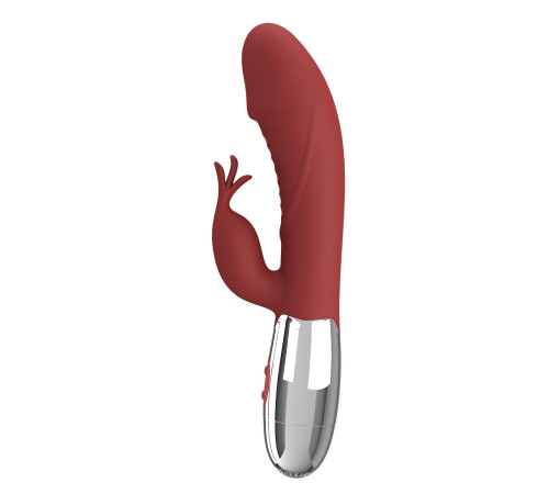 Красный вибратор со стимулятором клитора Rasmussen - 19,8 см.