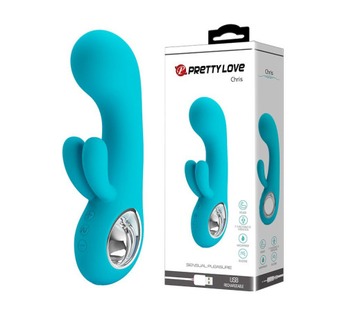 Бирюзовый вибратор Chris с клиторальным отростком - 15,4 см.