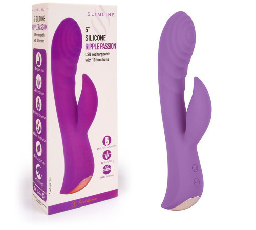 Фиолетовый вибромассажер-кролик 5  Silicone Ripple Passion - 19,1 см.