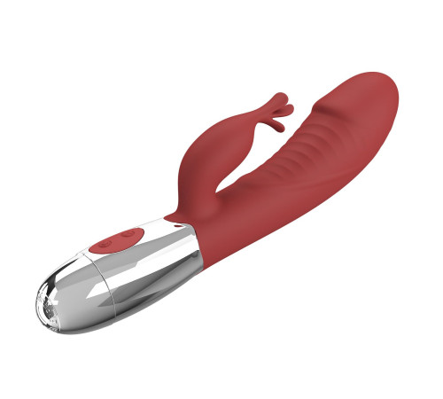 Красный вибратор со стимулятором клитора Rasmussen - 19,8 см.