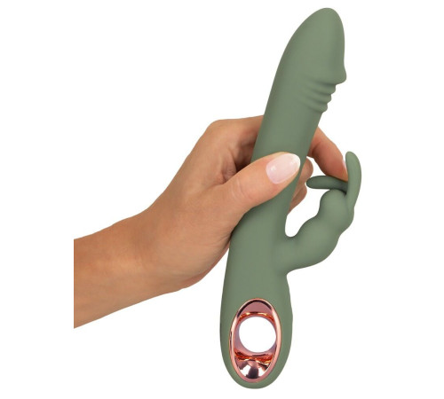 Оливковый вибратор-кролик Slim Rabbit Olive - 21,4 см.